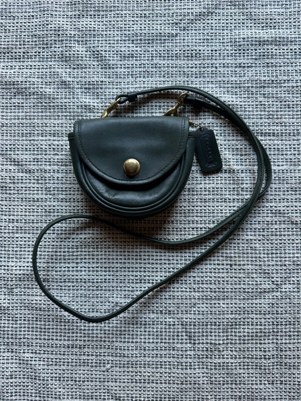 Coach Green Leather Crescent Crossbody with Gold-Tone Snap